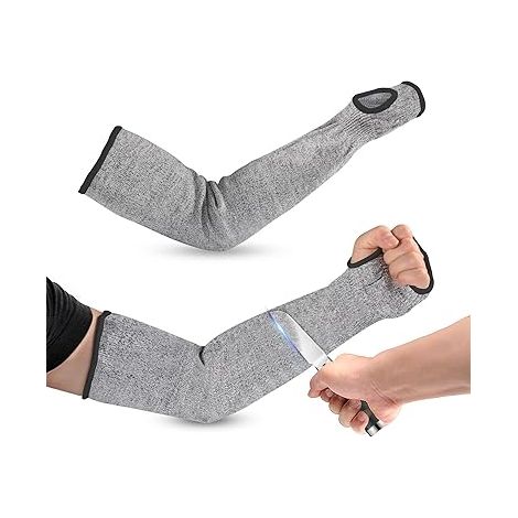 Set di 2 maniche in maglia antitaglio, 45 cm, con passanti per i pollici, per giardinaggio e lavori pericolosi