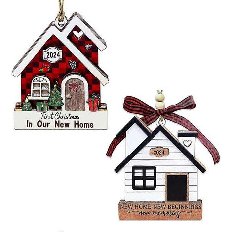 Décorations de maison 2024 en bois, cadeaux de pendaison de crémaillère, décorations à suspendre pour sapin de Noël, pour les propriétaires (1/5)