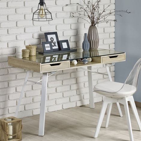 Bureau scandinave avec plateau verre Leo (1/5)