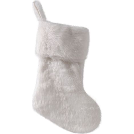 Chaussette de Noël en fausse fourrure blanche de 48 cm (18,9 pouces) avec sachet à bonbons et décoration à suspendre. (1/5)