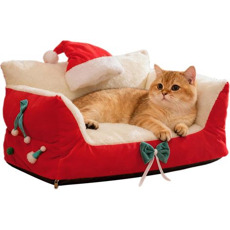 Canapé Lit Pour Chat Chaise De Détente De Noël Avec Chapeau Du Père Noël (1/5)