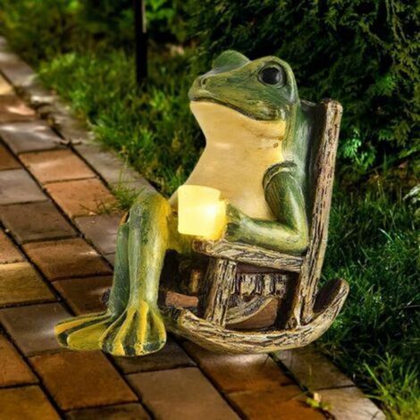 Statue de Grenouille Decoration Jardin, Statue de Grenouille, Grenouille Résine avec LED Lampes Solaires, Animaux Decoration Jardin Exterieur, Décorations De Jardins Solaire (1/5)