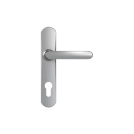 Maniglie per porte con piastra, interasse 195 mm, chiave I, cromate a specchio