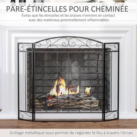 Pare-feu cheminée 3 volets pliables acier noir style fer forgé protection étincelles poêle bois sécurité décoration intérieur (1/5)