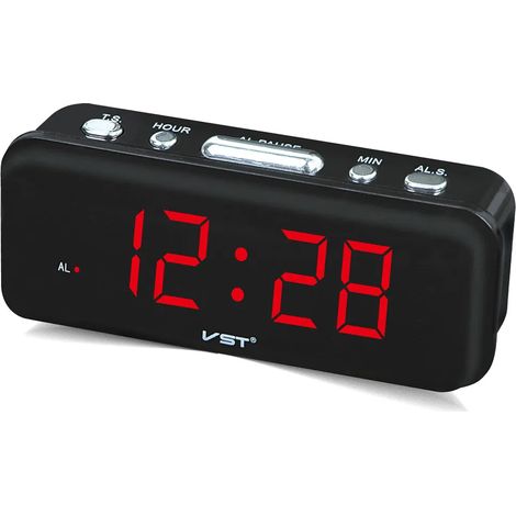 Réveil numérique LED mural avec date et température, format 12h/24h, port USB, affichage 3D, luminosité réglable, couleur noir (1/5)