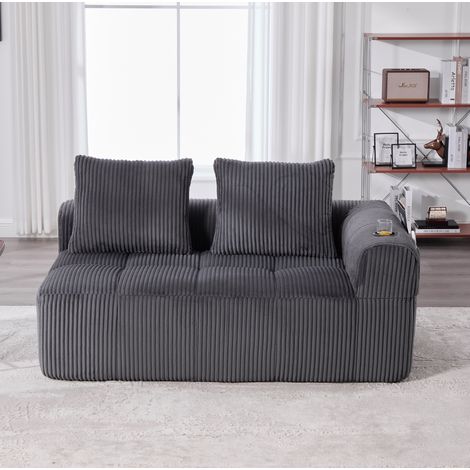 Divano compatto 158x93x61 cm, con tasche laterali e portabicchieri, tessuto corduroy grigio scuro (1/5)