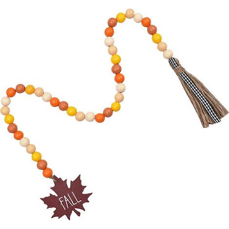 Guirlande de perles en bois, guirlande de perles en bois automnale pour la décoration intérieure, 5 pièces de perles à pompons (1/5)