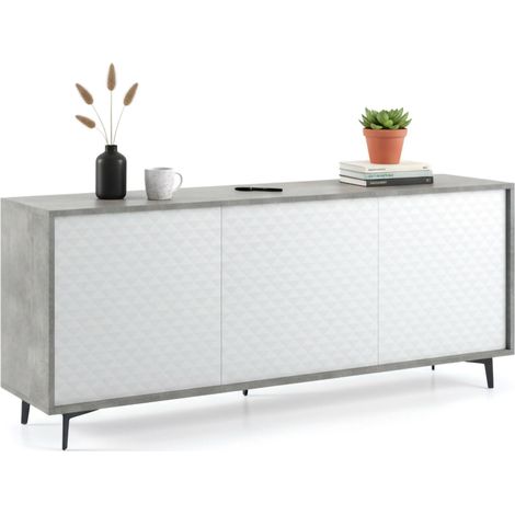 Dmora Aparador Fresia, Mueble buffet con 3 puertas y 1 balda regulable, Elegante aparador para salón, gabinete de TV, 100% Made in Italy, Cm 184x45h77, Blanco y Cemento, con embalaje reforzado