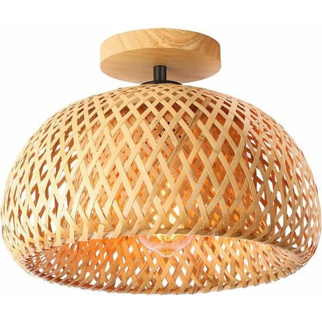 Lustre en rotin - 1 unité - Osier naturel - Style bohème - Salon, chambre, couloir - Diamètre 30 cm (1/5)