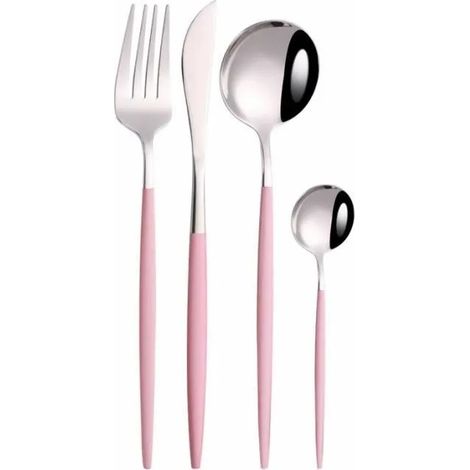 Services de table,Vaisselle de cuisine couverts en acier inoxydable dîner noir or ensemble de couverts - Type pink silver 1set (1/4)