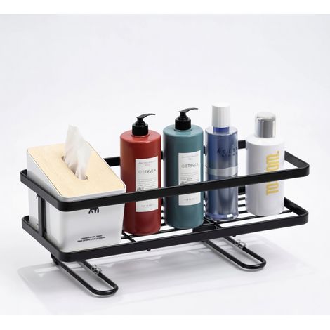 Étagère réservoir WC noire 1 niveau sans perçage acier (1/5)