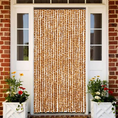 vidaXL Rideau anti-mouches ocre et blanc 100x200 cm chenille (1/5)