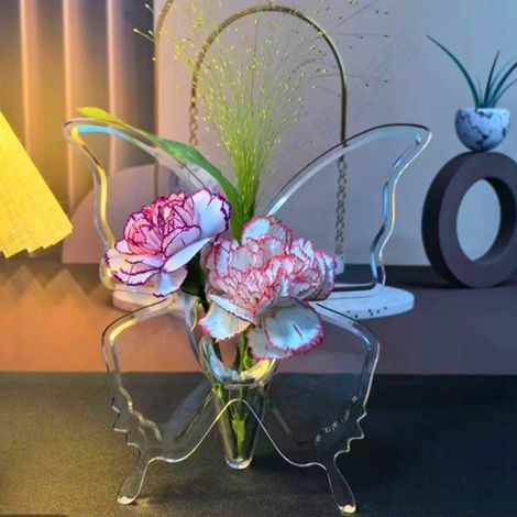 Vase - Forme Papillon En Acrylique Transparent - Décoration Bureau Table À Manger Étagère - 22,5 x 20 x 9 cm - 1 Pièce (1/5)