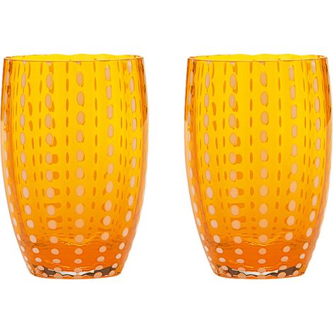 Zafferano Perle Bicchiere Arancione - Vetro Colorato Soffiato a Bocca, 32 cl, Lavorato a Mano - Set da 2 Tumblers Artigianali per Acqua o Cocktail