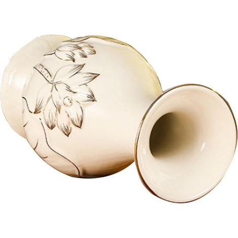 Vase Décoratif en Céramique Blanche à Motif Lotus en Relief, 20 CM, pour Fleurs Fraîches ou Compositions, Vase de Style Chinois pour Décoration Intérieure et Offrande Bouddha (1/5)