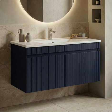 Meuble vasque suspendu 100 cm marine 2 portes YARA (1/4)