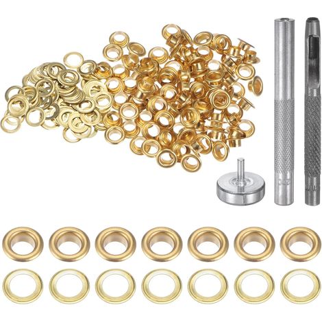 100Pcs Kit d'Outils pour Œillets en Cuivre de 4,5 mm avec Poinçon Creux, Outils de Pose d'Œillets pour Vêtements en Cuir, Tissu, Ceinture, Couleur Or (1/5)