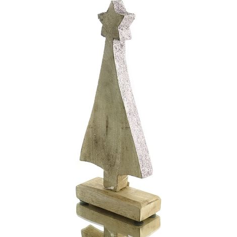 Weihnachtsbaum Natur mit Stern & rosa Glitter 30 cm - Holz