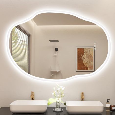 Miroir Salle de Bain avec Eclairage 70x100cm, Miroir LED Salle de Bain, Anti-buée, 3000K-6500K, Dimmable, Mémoire, IP44 Miroir Lumineux Salle de Bain, Horizontal/Vertical (1/5)