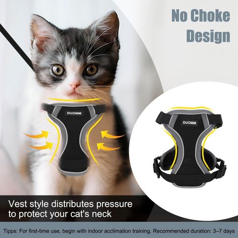 Harnais pour chat réglable avec laisse rétractable, ensemble de promenade confortable, anti-étranglement et réfléchissant pour chaton et petit chat (1/5)