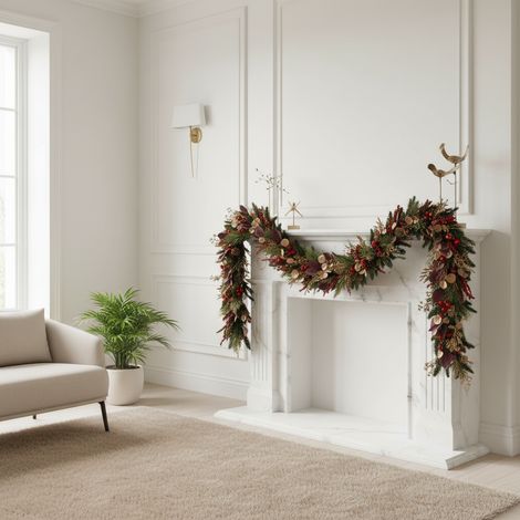 Festone natalizio con bacche rosse e melograni, decorazione lunga 180 cm (1/5)
