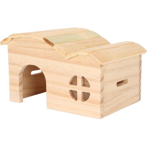 Maison en bois pour hamster, résistante aux morsures et sans fond, cabane en bambou pour hamsters, ours dorés et autres petits animaux (1/5)