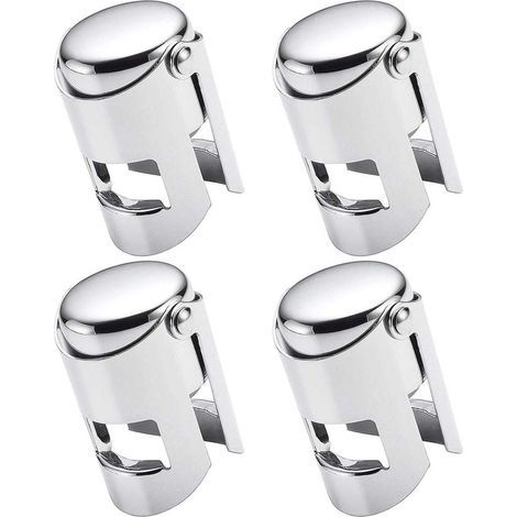 Champagne Stoppers, Pack of 4 Vacuum Sealed Stainless Steel Sparkling Wine Bottle Sealing Sealers for Gifts