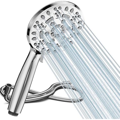 Handbrause mit Schlauch, 8 Strahlarten, Hochdruck, Wassersparend, Chrom (1/5)