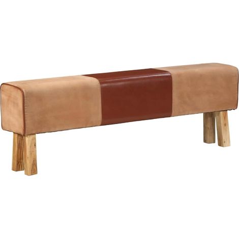 vidaXL Banco potro gimnasio cuero y madera acacia maciza marrón 160 cm (1/5)