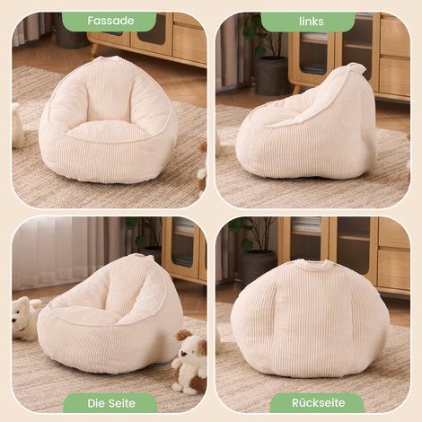 Pouf poilu doux, fauteuil poire confortable pour salon, coin lecture, chambre d’enfant, garçons et filles – petit, beige, rembourrage moelleux. (1/5)