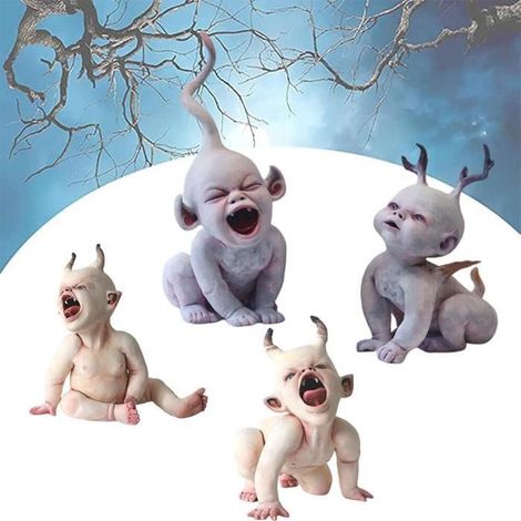 Halloween poupée hantée résine Statue effrayant maison hantée parure Halloween bébé poupée maison hantée décoration,4pcs (1/4)