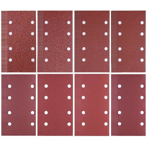 Lot de 80 feuilles de papier abrasif 93 x 185 mm - 8 trous - Grain 40/60/80/120/180/240/320/400 - Pour ponceuse Bosch (1/4)