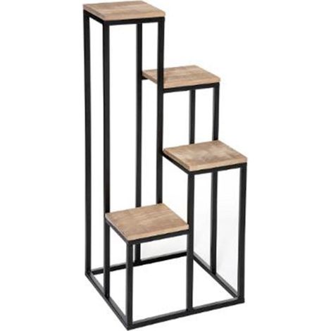 Atmosphera – Porte plante 4 étagères 88,5cm – Fer et bois (pin) – Noir et naturel – Pour intérieur moderne et décoration naturelle (1/2)