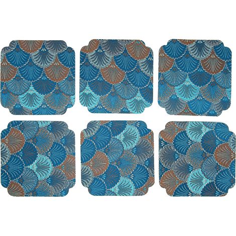 Dessous de verre brodés style japonais, lot de 6, sous-verres isolants, sets de table, ustensiles de cuisine, violet et bleu (1/5)