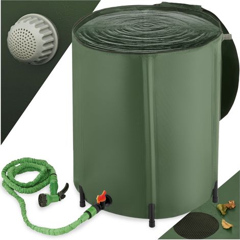 Tectake – Récupérateur d'eau de pluie 200L – Pliable avec robinet et filtre anti-saleté – Résistant aux intempéries et à la corrosion (1/4)