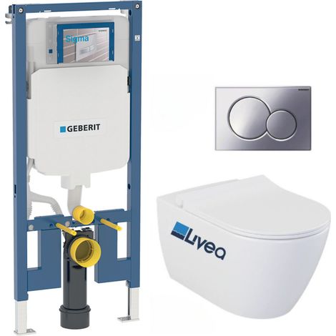 Pack WC Bati-support Geberit extra-plat UP720 + Cuvette suspendue sans bride Livea Bello + Abattant frein de chute + Plaque chro