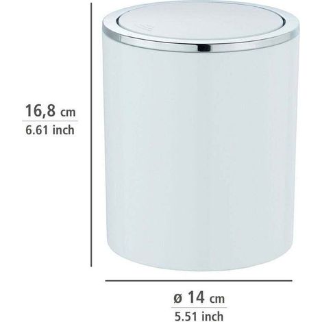 Poubelle à couvercle oscillant 2L Inca , Poubelle design salle de bain ou WC, Plastique haut de gamme et chrome, 14 x 16,8 cm, Blanc et argent (1/3)
