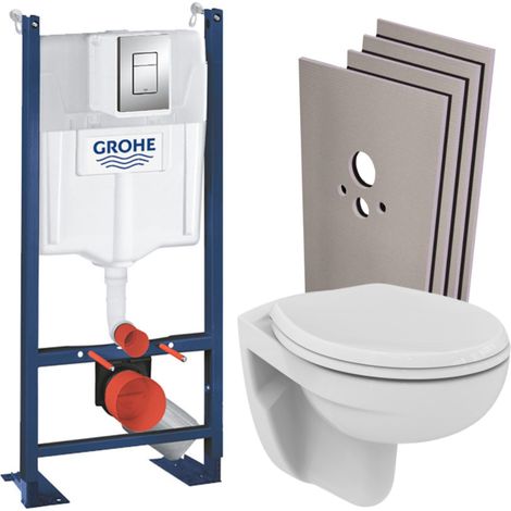 Grohe Pack WC bâti-autoportant + WC Porcher sans bride + Abattant + Set d'habillage + Plaque chrome (ProjectPorcher-1-sabo) (1/5)