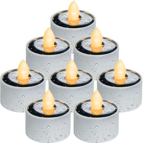 Lot de 8 bougies chauffe-plat solaires à LED, étanches et réutilisables, pour jardin, camping et décoration, blanches (1/5)