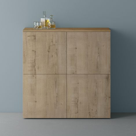 Mai & Mai Möbel Kommode Aufbewahrungsschrank mit 4 Türen in Kerneiche + Eiche Greige Sideboard Schrank Mehrzweckschrank BTH: 100x36,4x98 cm Schrank04 (1/5)