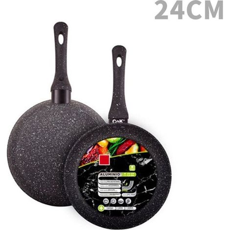 TRADE SHOP - Padella In Alluminio Con Rivestimento Antiaderente Effetto Pietra Nero Da ø20 A 32cm -    -diametro 24cm   - (1/2)