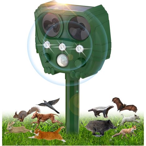 Ultraschall-Katzenvertreiber, Outdoor-Katzenvertreiber, Solar-Katzenvertreiber mit 5 Modi, LED-Licht, einstellbarer Bewegungsmelder für Ratten, Hunde