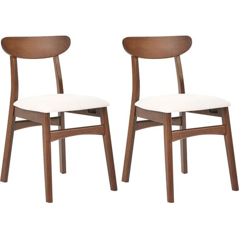 Lot de 2 Chaises de Salle à Manger Retro Structure en Bois d'Hévéa Assise en Tissu sans Accoudoirs Marron et Beige Clair Doyle