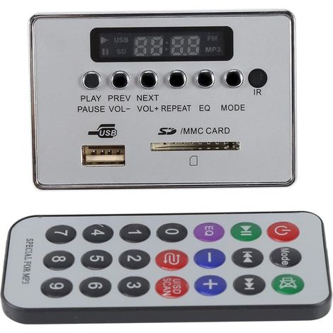 Module Décodeur Audio Bluetooth Support WMA/WAV/MP3 Disque Flash USB Carte Numérique Sécurisée T-Flash Radio FM avec Télécommande(Couleur Argent) (1/5)