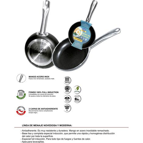 Sartén TALOX aluminio prensado full inducción mango de acero inoxidable Ø18cm