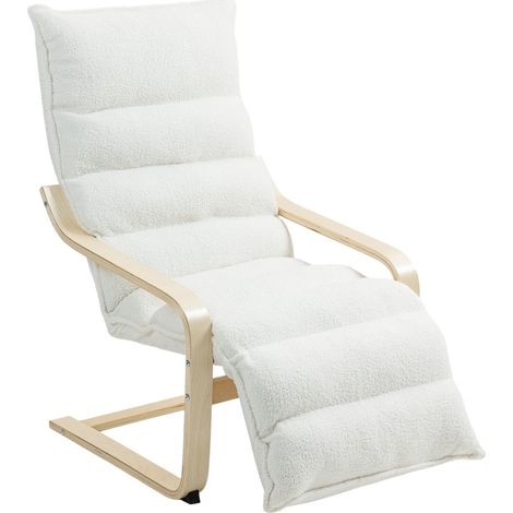 Sillón mecedora reclinable con reposapiés, sherpa blanco, 120 kg (1/5)