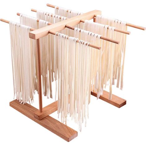 Séchoir à Pates 8 Rangée Pliable Beechwood Main Sèche Spaghetti Frais Séchoirs Multifonctionnel Support de Rangement de Cuisine pour Nouilles Tasses Serviettes-Fei Yu (1/4)