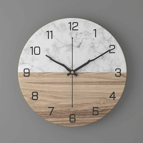 Horloge Murale - 30 Cm - Cadran en Métal avec Texture Marbre - Mouvement Quartz Silencieux - Design Moderne Minimaliste - Pour Intérieur (1/4)