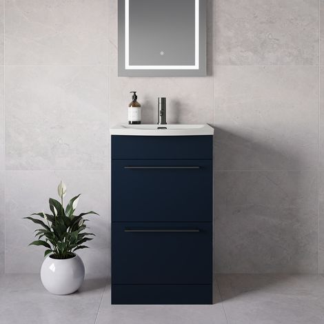Napoli 390 Deep Blue 500mm 2 Drawer Vanity Unit with Arc Basin - 500mm - Gunmetal Grey 320mm Handle