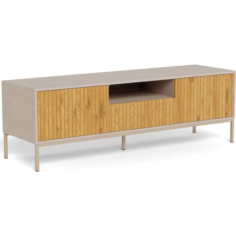 Mueble TV Norsica Sevferi 122, Roble salvaje + Gris claro, Número de puertas: 2, Número de cajones: 1, 140x45x40cm